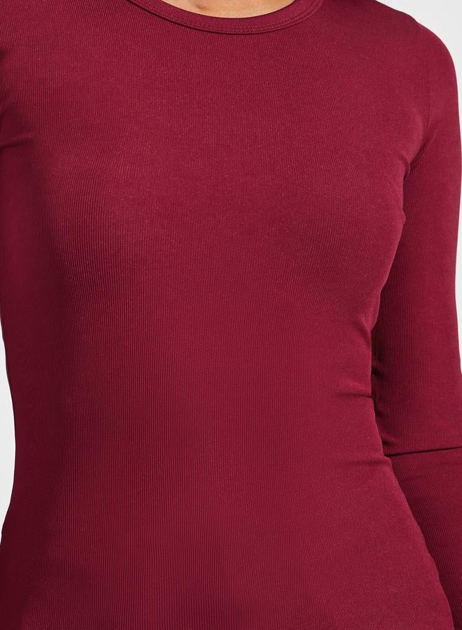 Styli Red Round Neck Ribbed Knit Top - Image 3