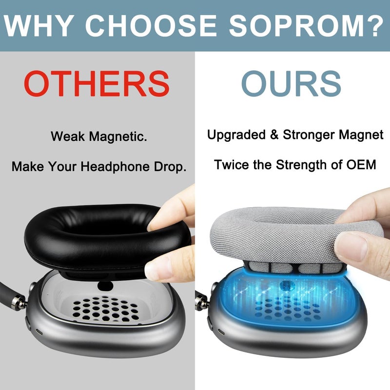 SOPROM Upgraded Ear Pads Replacement for Airpods Max Over-Ear Headphones, Earpads Cushions with Durable Mesh Fabric, Softer Foam, Noise Isolation and Sweatproof - Silver - Image 3
