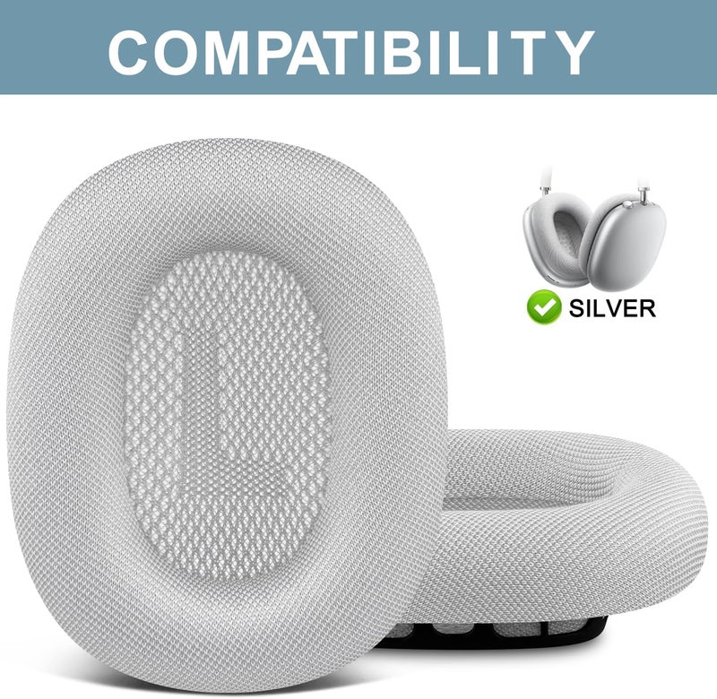 SOPROM Upgraded Ear Pads Replacement for Airpods Max Over-Ear Headphones, Earpads Cushions with Durable Mesh Fabric, Softer Foam, Noise Isolation and Sweatproof - Silver - Image 2