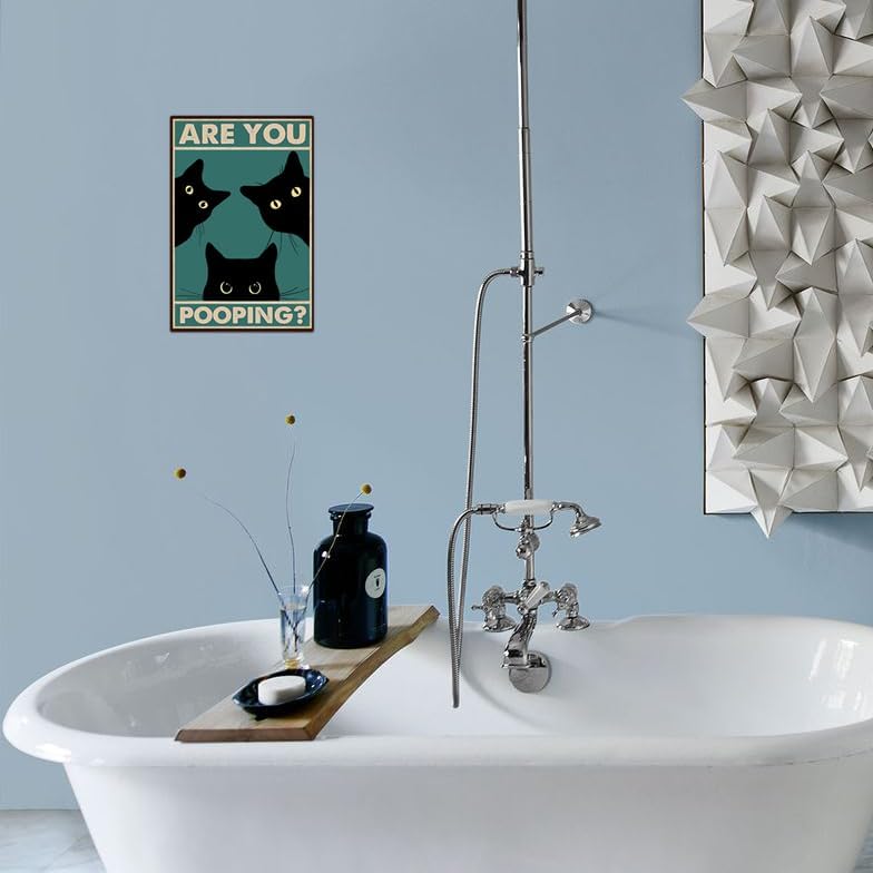 MAKABEE Black Cat Are You Pooping Funny Tin Signs Bathroom Wall Decor 8 x 12 Inch (20 * 30CM) - Image 5