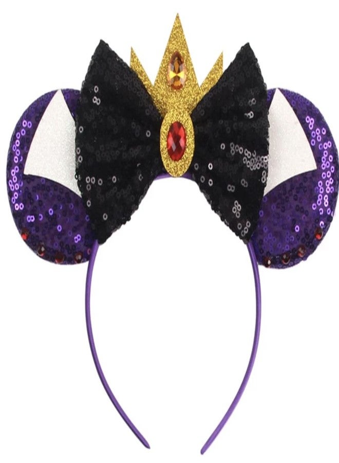CLGIFT Mickey Ears Halloween, Headband with Sequin - Medium, Flexible Material, Hand Wash Only, One Size Fits All, Costume Headwear for Halloween Celebrators (Evil Queen)