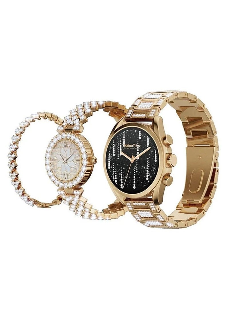 هينو تيكو ساعة يد نسائية من هاينو تيكو لون ذهبي مطرز RW 17 - Image 2