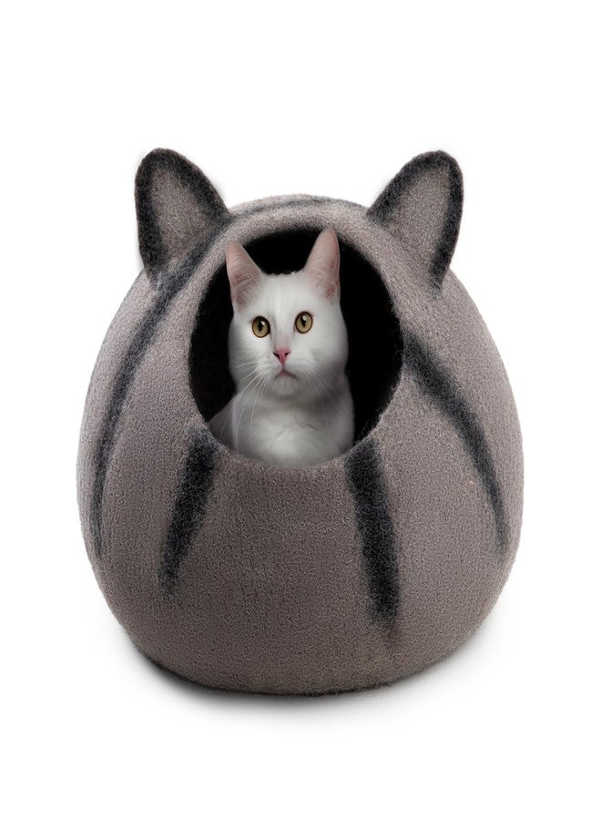 Woolygon Wool Cat Cave Bed - Handcrafted 100% Merino Wool, Eco-Friendly Felt Cat Cave for Indoor Cats and Kittens (Tabby Ears) - Image 1