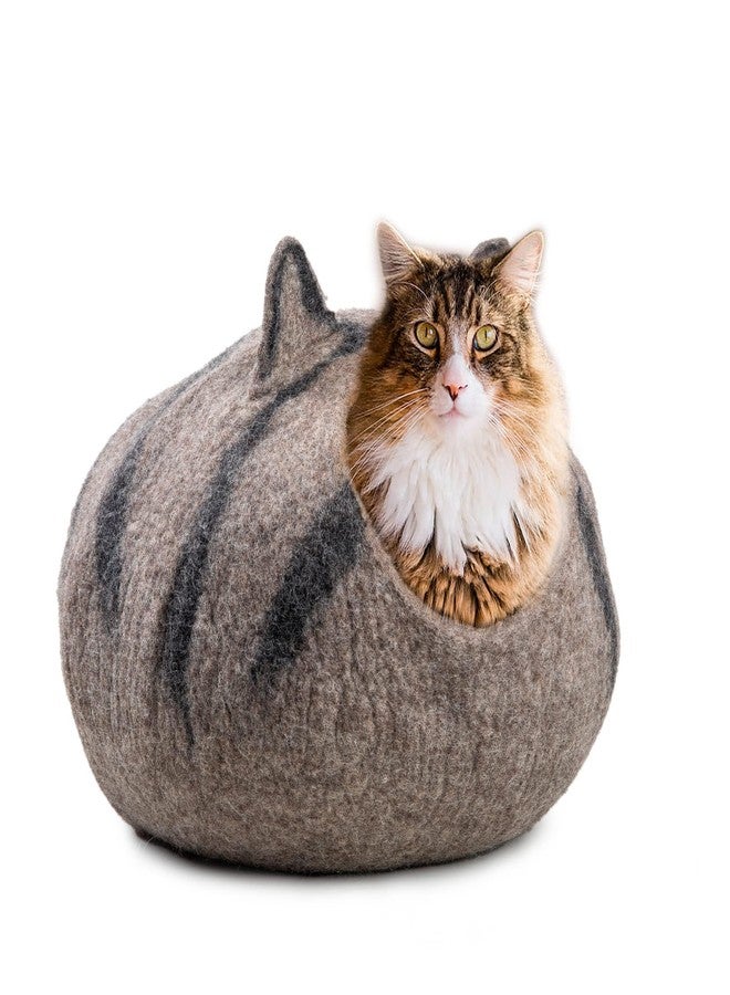 Woolygon Wool Cat Cave Bed - Handcrafted 100% Merino Wool, Eco-Friendly Felt Cat Cave for Indoor Cats and Kittens (Tabby Ears) - Image 5