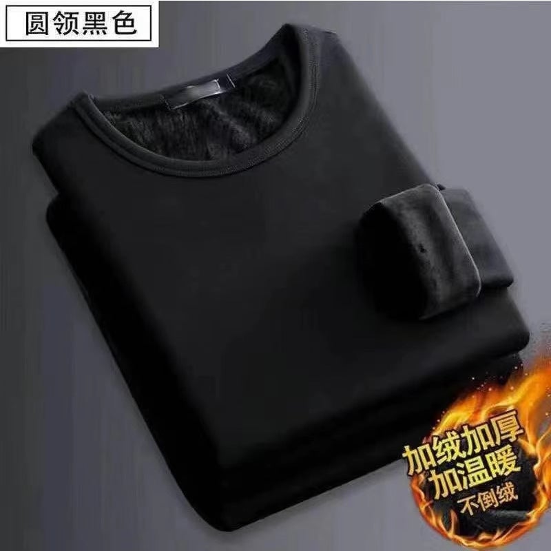 Mens Thermal Fleece-Lined Long Sleeve Tees White (V-neck)  - Image 3