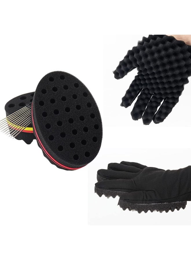 KOWVOWZ Afro Pick Comb Set, Magic Barber Brush Sponge, Twist Hair Sponge Hair Brush Sponges for Black Men Curls with Glove+Double Sided Twist Brush - Image 4