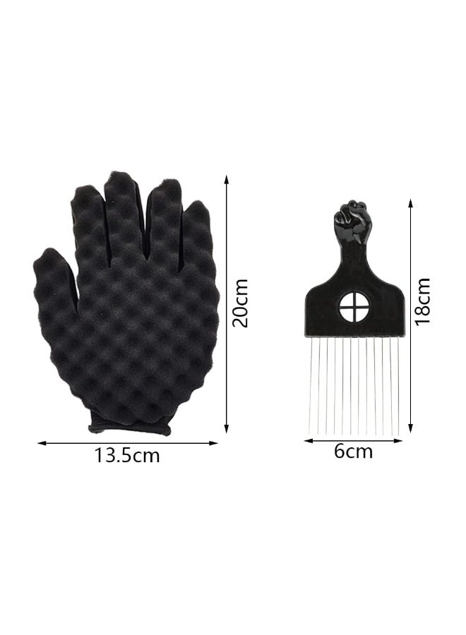 KOWVOWZ Afro Pick Comb Set, Magic Barber Brush Sponge, Twist Hair Sponge Hair Brush Sponges for Black Men Curls with Glove+Double Sided Twist Brush - Image 2