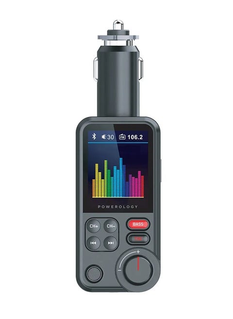 18W QC Output FM Transmitter Pro Car Charger with 32GB Max MicroSD & USB Flash Slot, 7 EQ Modes, 1.8" Colour Display, Bass & Treble Adjuster, Superior Mic and Bluetooth Version 5.0 Connectivity, Black