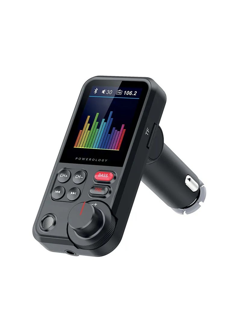 18W QC Output FM Transmitter Pro Car Charger with 32GB Max MicroSD & USB Flash Slot, 7 EQ Modes, 1.8" Colour Display, Bass & Treble Adjuster, Superior Mic and Bluetooth Version 5.0 Connectivity, Black
