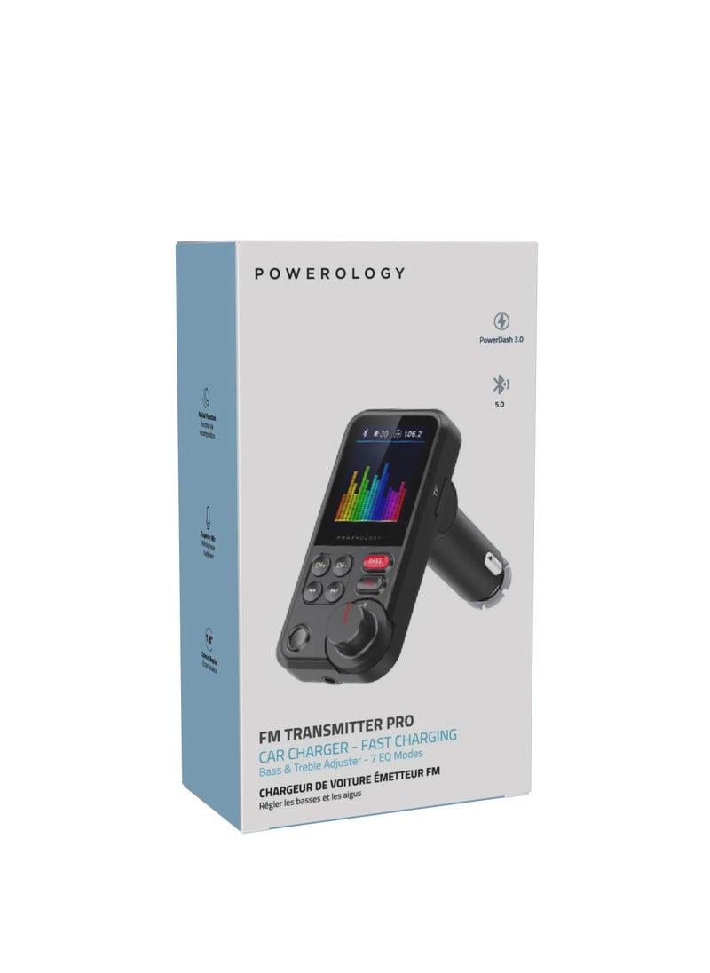 18W QC Output FM Transmitter Pro Car Charger with 32GB Max MicroSD & USB Flash Slot, 7 EQ Modes, 1.8" Colour Display, Bass & Treble Adjuster, Superior Mic and Bluetooth Version 5.0 Connectivity, Black