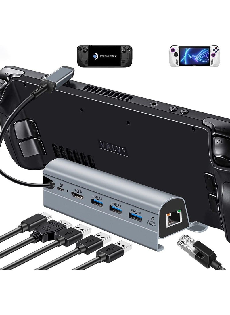 محطة توصيل تلفزيون مع إيثرنت بسرعة 1000M لجهاز Valve Steam Deck و ASUS ROG Ally، T Tersely 6 في 1 قاعدة مع منفذ HDMI 4K@60Hz، 3 منافذ USB 3.0، منفذ شحن PD USB-C لجهاز Steam Deck/ROG Ally Dock - Image 1