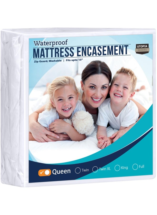 Utopia Bedding Zippered Mattress Encasement Queen - 100  Waterproof and Bed Bug Proof Mattress Protector - Absorbent  Six-Sided Mattress Cover  - Image 1