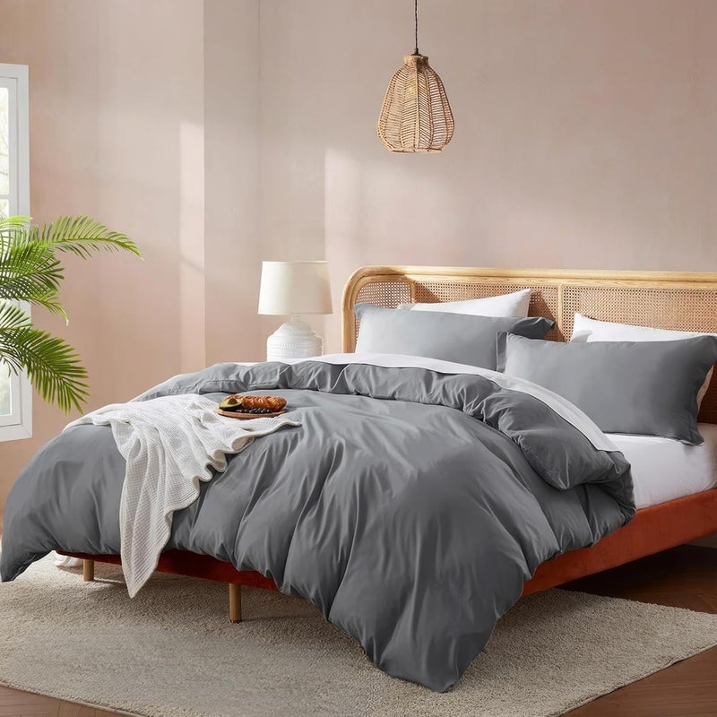 MUSA MUSA® Premium Comforter Set with 100% Cotton, Comfy 1 Comforter Cover & 2 Pillow Shams - Stain Free Duvet Cover for Bedrooms | Washable & Wrinkle Free (Grey, Full - 180 x 200cm) - Image 1