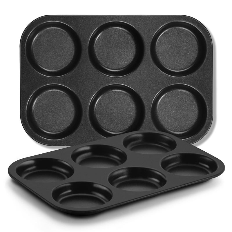 E-far Efar Muffin Top Pan Set of 2 Nonstick 6Cavity Shallow Cupcake Pan for Baking Whoopie Pie Yorkshire Pudding Eggs Cornbread Drop Cookies Easy Release Clean 3Inch Standard Size - Image 2