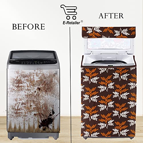 E-Retailer Washing Machine Cover for Top Load 5kg to 7.5kg | Light Weight Dustproof Cover with Zip Enclosure | Leaf Print Fully Automatic Washer Protector for Indoor Outdoor Use | Size 23x23x35 Inch - Image 4