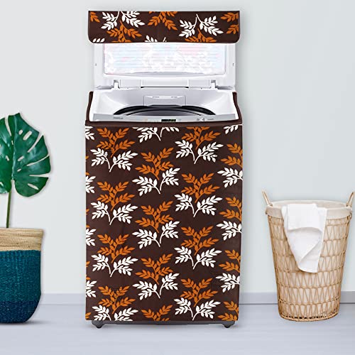 E-Retailer Washing Machine Cover for Top Load 5kg to 7.5kg | Light Weight Dustproof Cover with Zip Enclosure | Leaf Print Fully Automatic Washer Protector for Indoor Outdoor Use | Size 23x23x35 Inch - Image 1