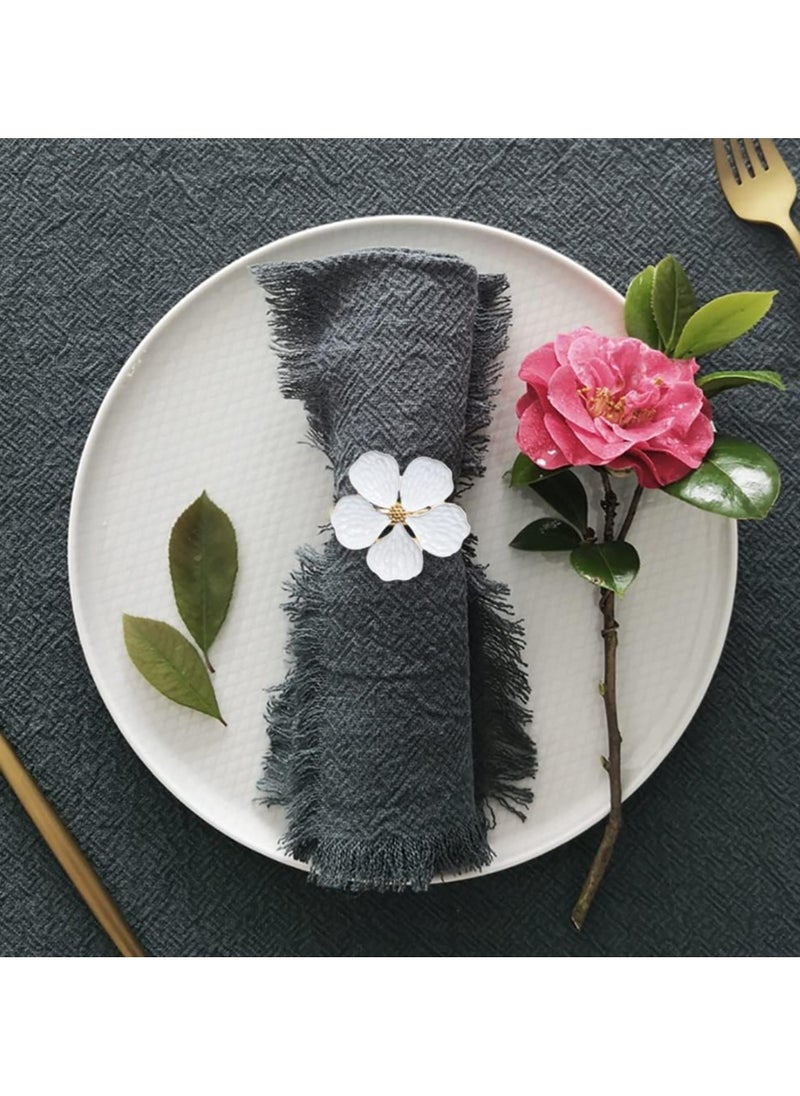 White Flower Napkin Rings Set of 6,for Wedding Party Banquet Family Dinner Decoration