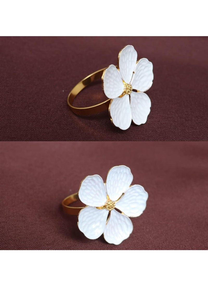 White Flower Napkin Rings Set of 6,for Wedding Party Banquet Family Dinner Decoration