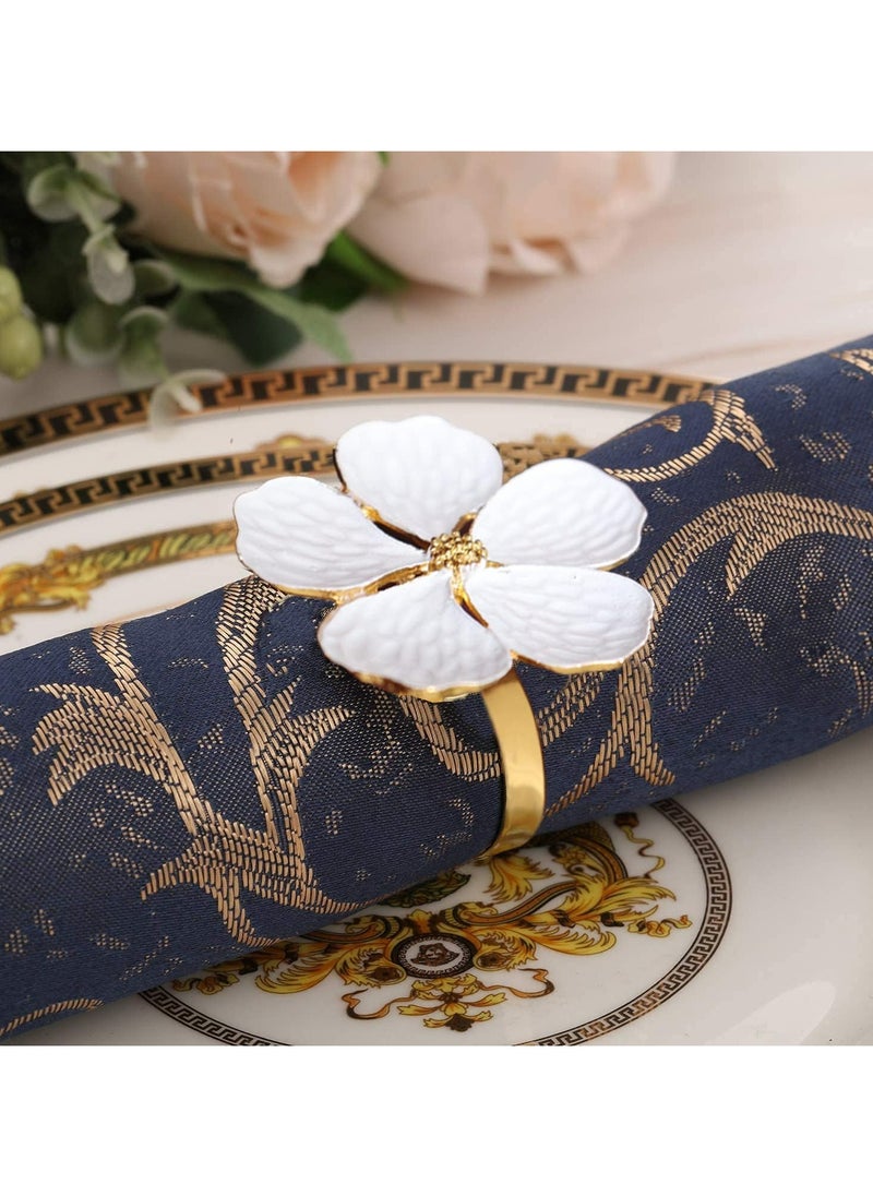 White Flower Napkin Rings Set of 6,for Wedding Party Banquet Family Dinner Decoration