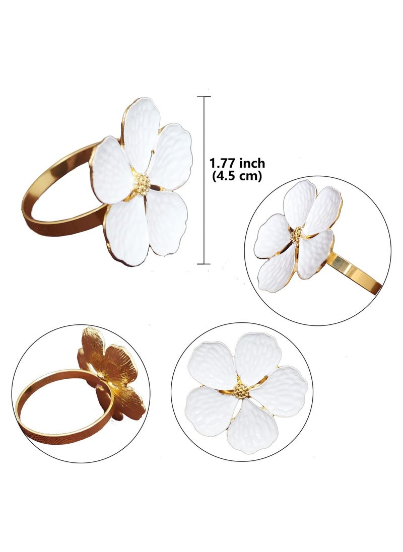 White Flower Napkin Rings Set of 6,for Wedding Party Banquet Family Dinner Decoration