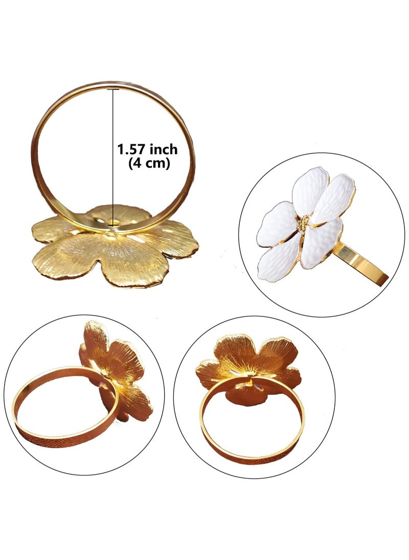White Flower Napkin Rings Set of 6,for Wedding Party Banquet Family Dinner Decoration