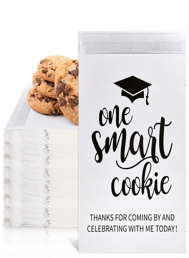 Whaline 200 Pcs 2026 Graduation Candy Cookie Gift Bags One Smart Cookie Self-Adhesive Buffet Treat Bag Congrats Grad White Paper Bags for Graduation Party Decoration - Image 1