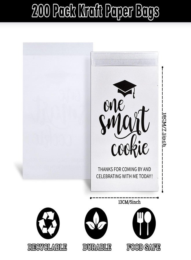 Whaline 200 Pcs 2026 Graduation Candy Cookie Gift Bags One Smart Cookie Self-Adhesive Buffet Treat Bag Congrats Grad White Paper Bags for Graduation Party Decoration - Image 2