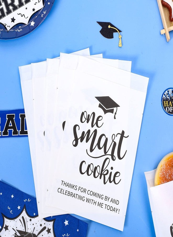 Whaline 200 Pcs 2026 Graduation Candy Cookie Gift Bags One Smart Cookie Self-Adhesive Buffet Treat Bag Congrats Grad White Paper Bags for Graduation Party Decoration - Image 5