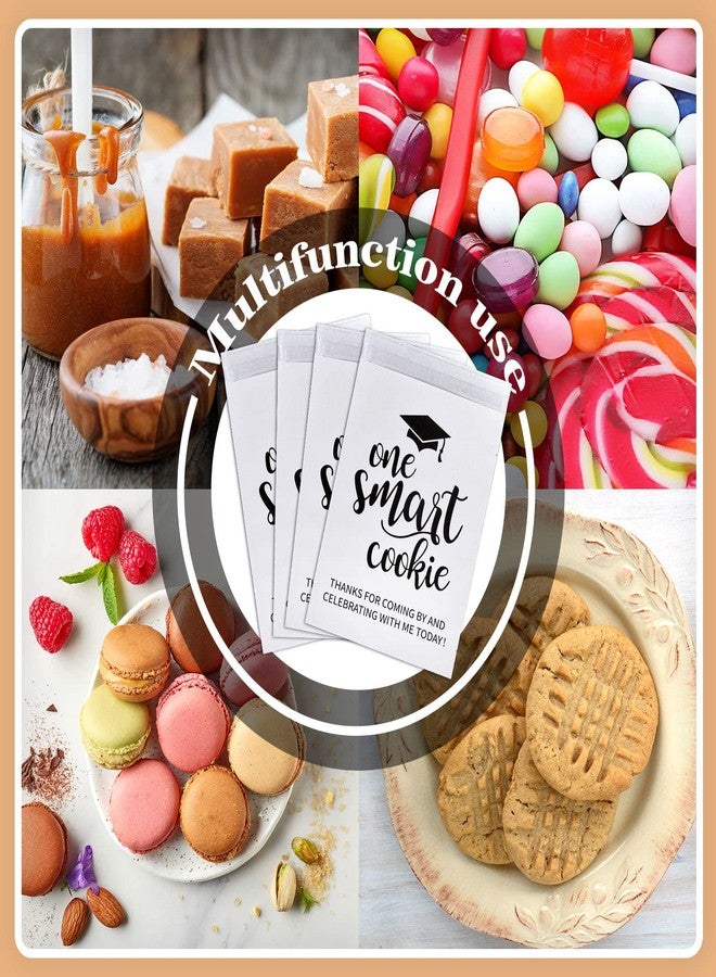 Whaline 200 Pcs 2026 Graduation Candy Cookie Gift Bags One Smart Cookie Self-Adhesive Buffet Treat Bag Congrats Grad White Paper Bags for Graduation Party Decoration - Image 4