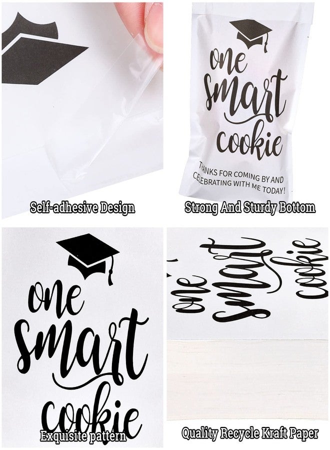 Whaline 200 Pcs 2026 Graduation Candy Cookie Gift Bags One Smart Cookie Self-Adhesive Buffet Treat Bag Congrats Grad White Paper Bags for Graduation Party Decoration - Image 3