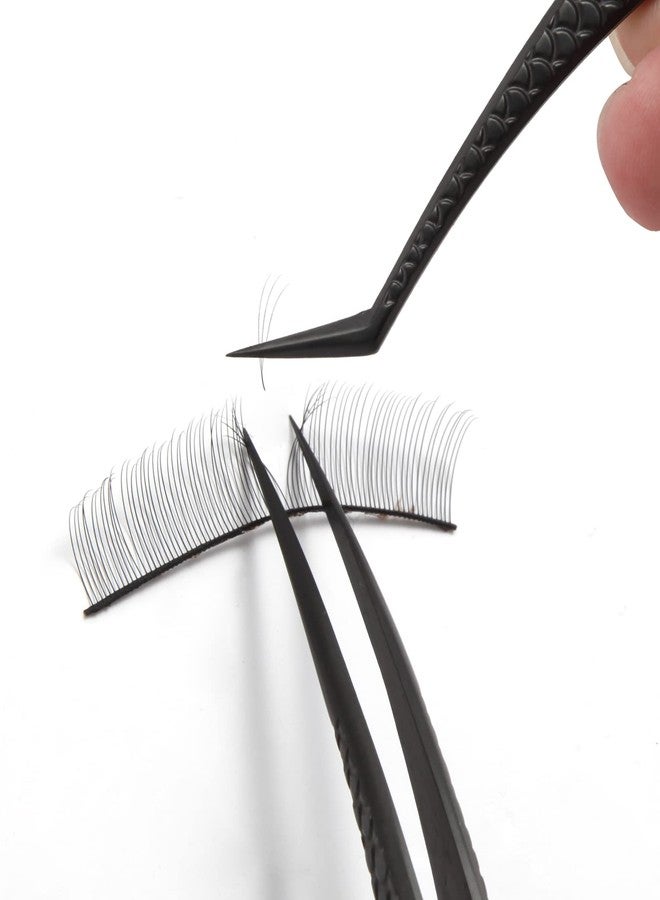 FEITA Diamond Grip Eyelash Extensions Tweezer Lash Precision Tweezers, Japanese Steel Angled Tip, False Lashes Application Tools, Black 1Pc - Image 4