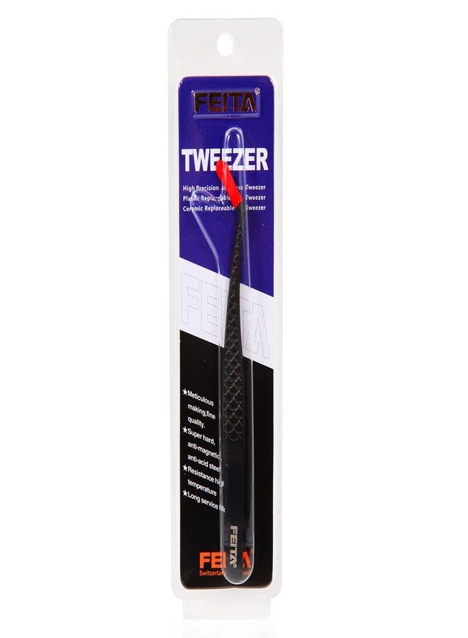 FEITA Diamond Grip Eyelash Extensions Tweezer Lash Precision Tweezers, Japanese Steel Angled Tip, False Lashes Application Tools, Black 1Pc - Image 5