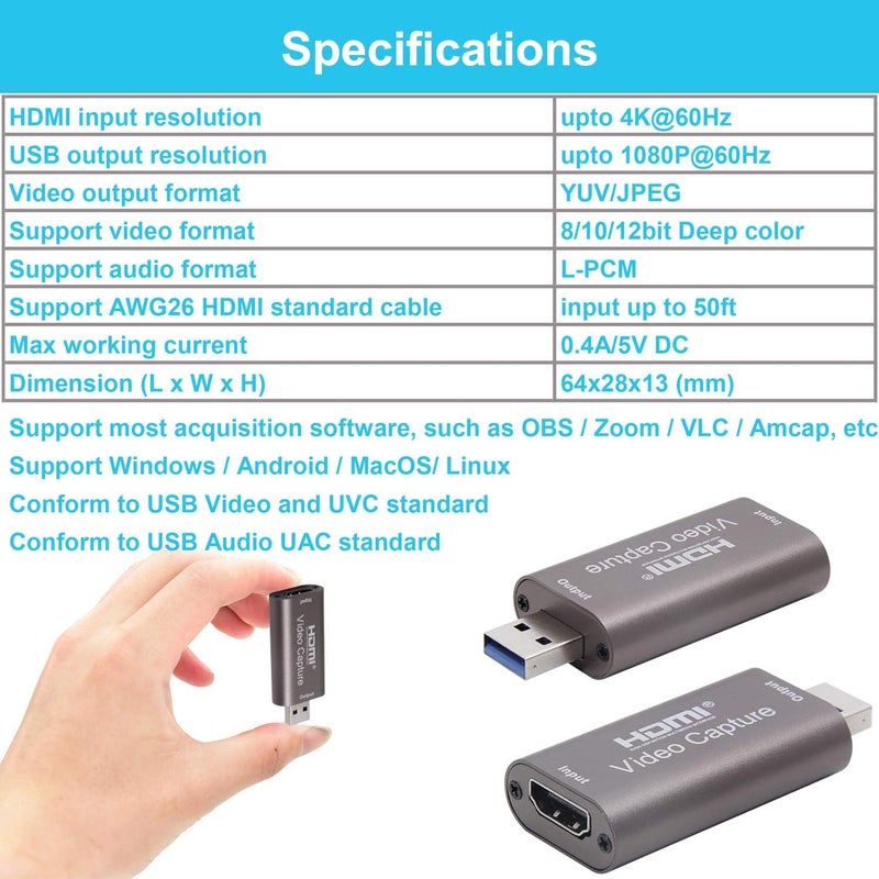 BlueAVS HDMI to USB Video Capture Card 1080P for Live Video Streaming Record via DSLR Camcorder Action Cam (Coffee) - Image 5