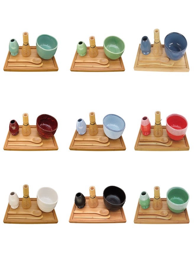 بامبو إم إن طقم وعاء ماتشا من ماركة BambooMN (يشمل وعاءً، وحاملًا، ومضرب شاي، وشوكة، وملعقة شاي، وصينية) طقم واحد، لون أحمر داكن مع أسود - Image 2