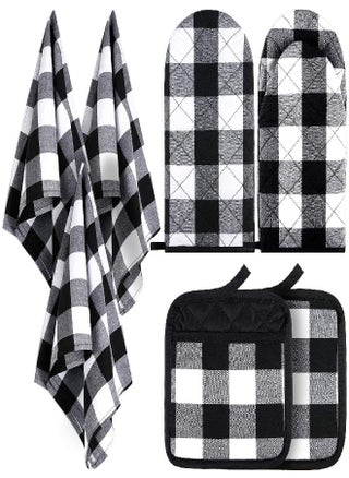 7 Pieces Buffalo Check Dish Towels Pot Holders Oven Mitts Set Cotton Plaid Kitchen Dish Towels Non-Slip Heat Resistant Oven Mitts and Pot Holders for Cooking Baking Grilling Supply (Black with White) - pzsku/Z990E05DCDCD18DEAEE11Z/45/_/1693220918/fde5b03b-72a1-475c-af57-f0243778e4cc