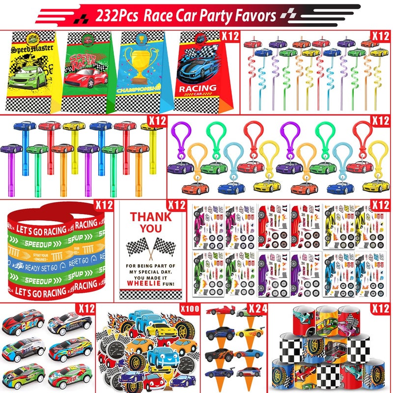 PLOUGVI 232PCS Race Car Birthday Party Favors Decorations Supplies Goodie Bag Stuffer Pinata Filler, Cars Themed Favors for Wheel Birthday Decorations - Image 3