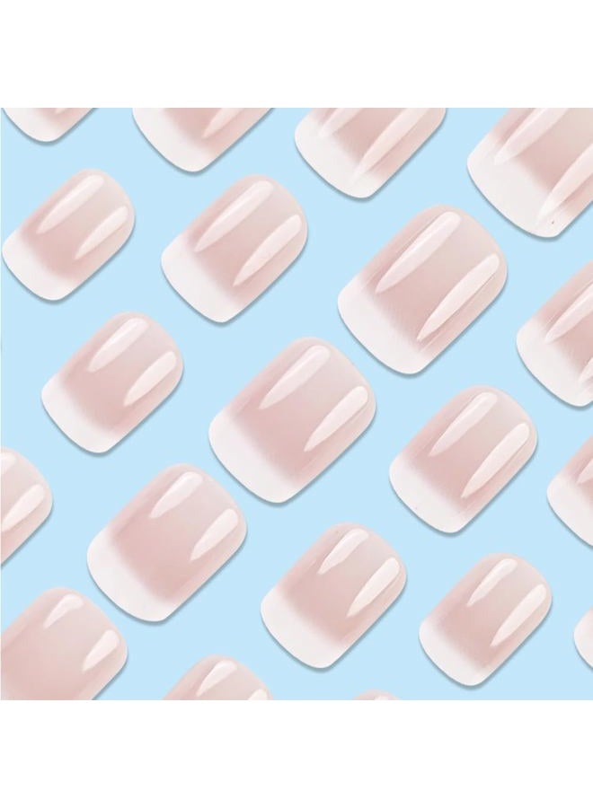 Hrnsnails Nail Press ons, Short Square Press On Nails French Fake Nails with Pink White Ombre Press ons Design, Acrylic Artificial False Nails Press On Stick On Nails for Women - Image 3