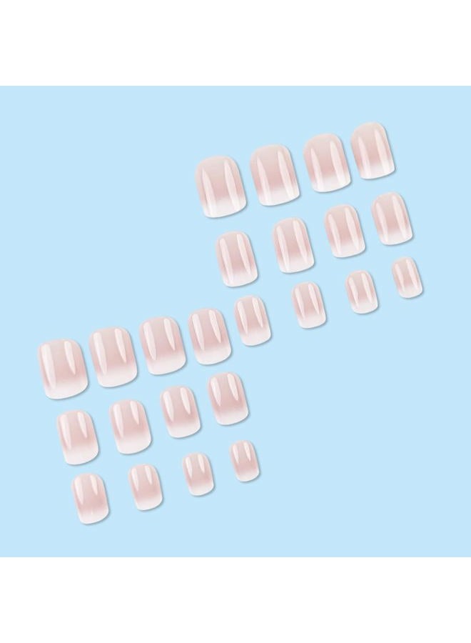 Hrnsnails Nail Press ons, Short Square Press On Nails French Fake Nails with Pink White Ombre Press ons Design, Acrylic Artificial False Nails Press On Stick On Nails for Women - Image 4
