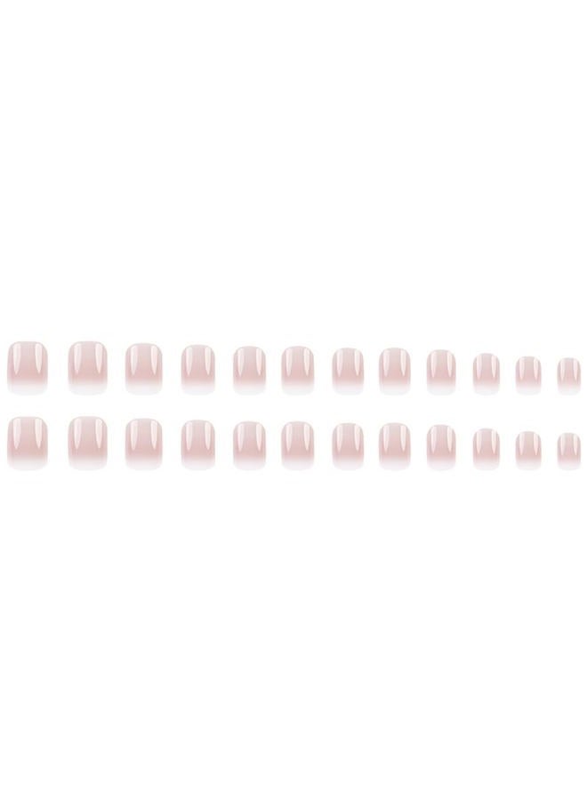 Hrnsnails Nail Press ons, Short Square Press On Nails French Fake Nails with Pink White Ombre Press ons Design, Acrylic Artificial False Nails Press On Stick On Nails for Women - Image 5