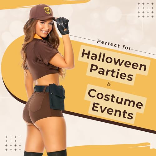 Forplay Women's Postal Delivery Lady Costume 6-Piece Halloween Outfit with Top, Shorts, Belt, Socks, Gloves and Hat, Brown, XS/S - Image 5