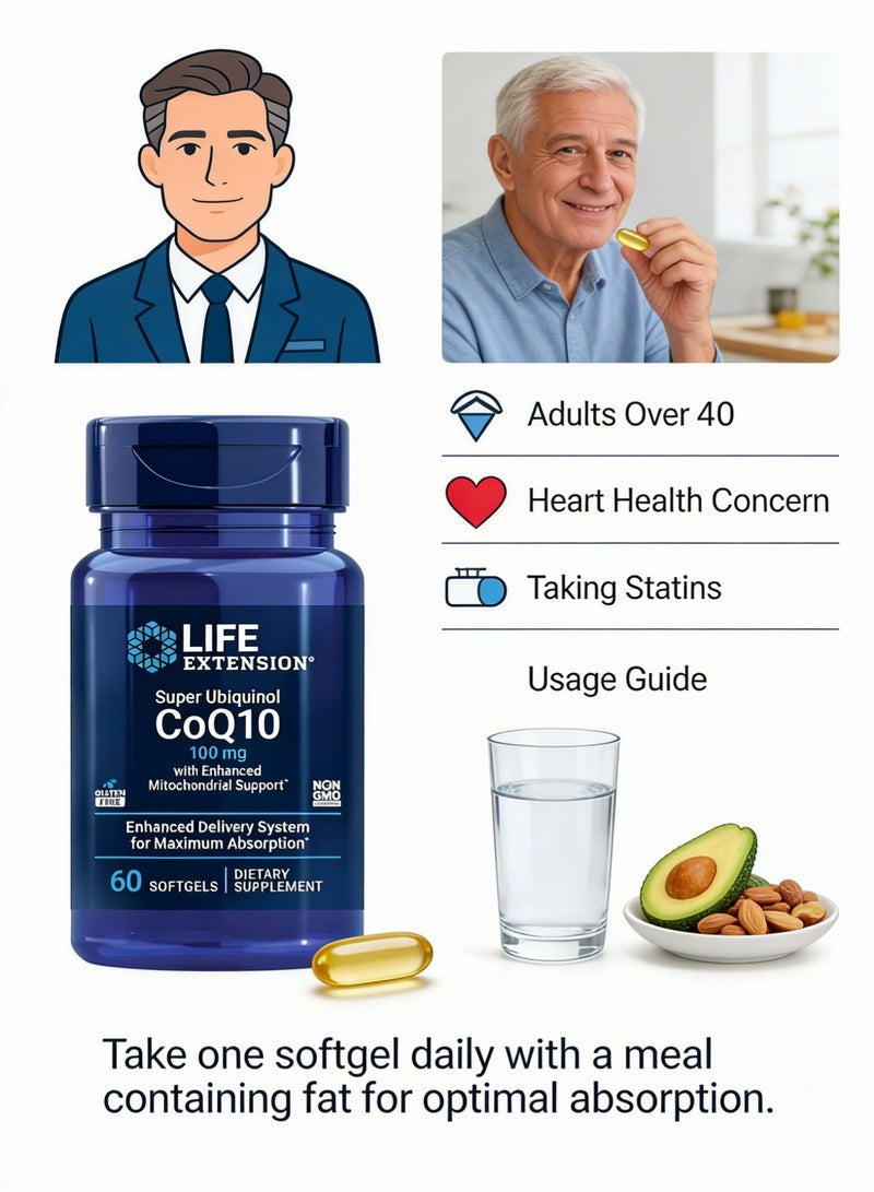لايف إكستنشن سوبر يوبيكوينول CoQ10 مع دعم محسن للميتوكوندريا، صحة القلب القوية ودعم إنتاج الطاقة الخلوية، فائق الامتصاص، خالي من الغلوتين، غير معدل وراثيًا، 100 مجم، 60 كبسولة هلامية - Image 5