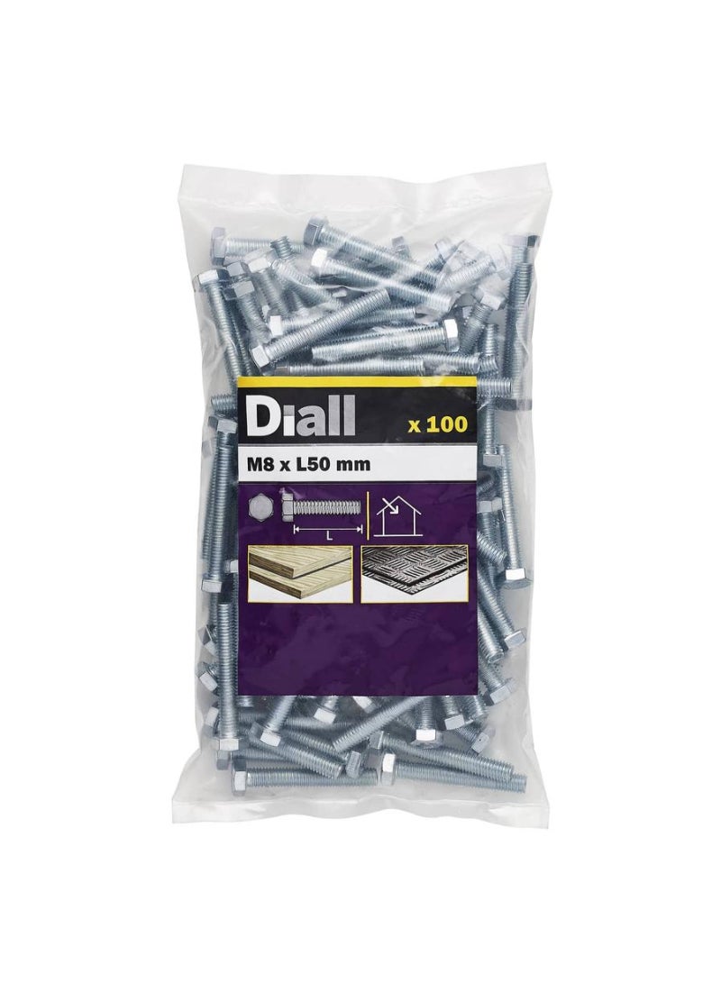 Zinc Plated Carbon Steel Hex Bolt Pack M8 X 50 Mm 100 Piece