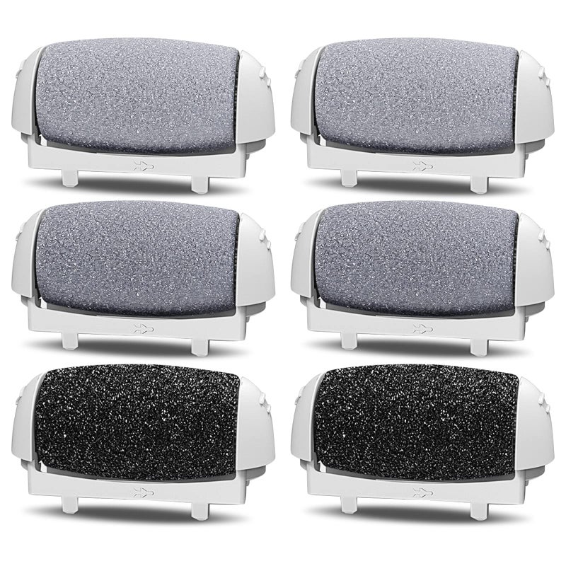 PRITECH Callus Removers 6 Pack Replacement Rollers Heads for Electric Feet File Pedicure Tools, 2 Extra Coarse, 2 Regular Coarse, 2 Fine Coarse Refill Rollers (1138-White/1138-Pink/1138-Black) - Image 1