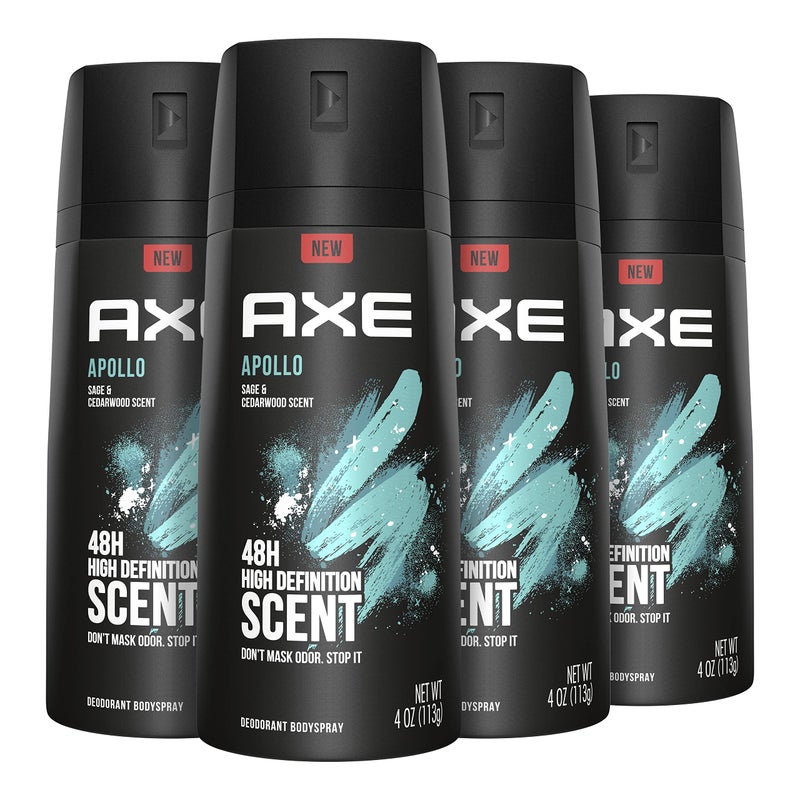 AXE Apollo Body Spray Deodorant for Long-Lasting Odor Protection, Sage & Cedarwood Deodorant for Men Formulated Without Aluminum 4oz 4 Count - Image 1