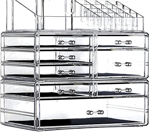 Cq acrylic 3 Pack Clear Make Up Organizer Countertop,Stackable 8 Drawers Makeup Storage,Cute Vanity Organizers for Dresser Hair Clip,Jewelry,Beauty Product Desk and Bathroom Organizers and Storage - Image 1