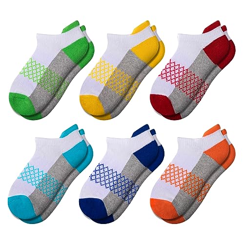 Comfoex Boys Socks 6 Pairs Ankle Athletic Sock Half Cushioned Low Cut Socks For Little Big Kids - Image 1