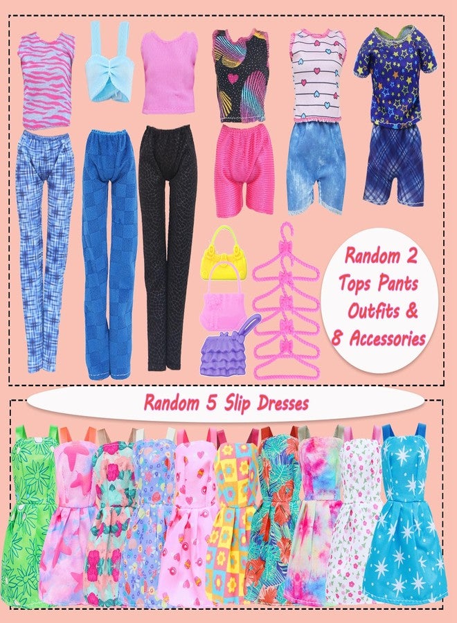 BLIJOLA Doll Clothes 21Pcs Including 3 Fashion Dresses 5 Daily Slip Dresses 2 Casual Tops and Pants Outfits 2 Sequins Dress 1 Swimsuit 3 Bags 5 Hangers Accessories for 11.5 inch Girl Doll - Image 3