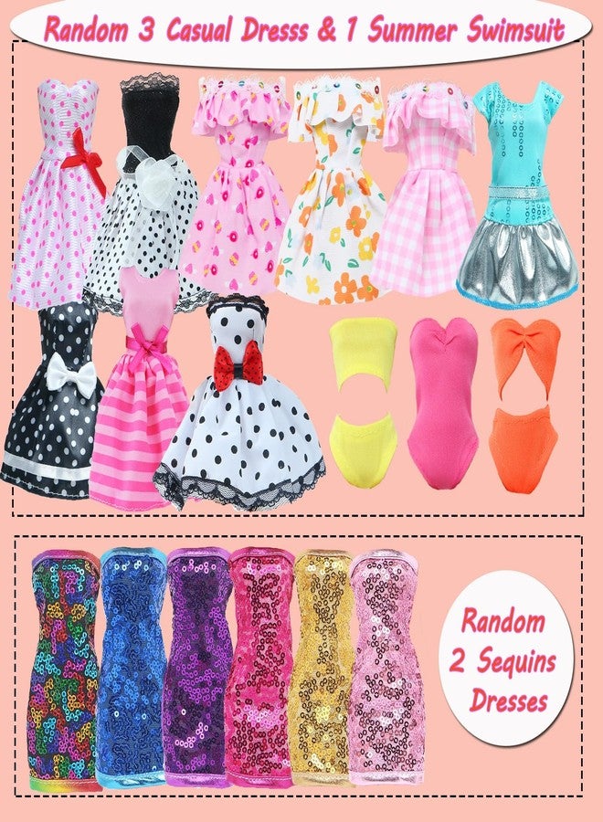 BLIJOLA Doll Clothes 21Pcs Including 3 Fashion Dresses 5 Daily Slip Dresses 2 Casual Tops and Pants Outfits 2 Sequins Dress 1 Swimsuit 3 Bags 5 Hangers Accessories for 11.5 inch Girl Doll - Image 2