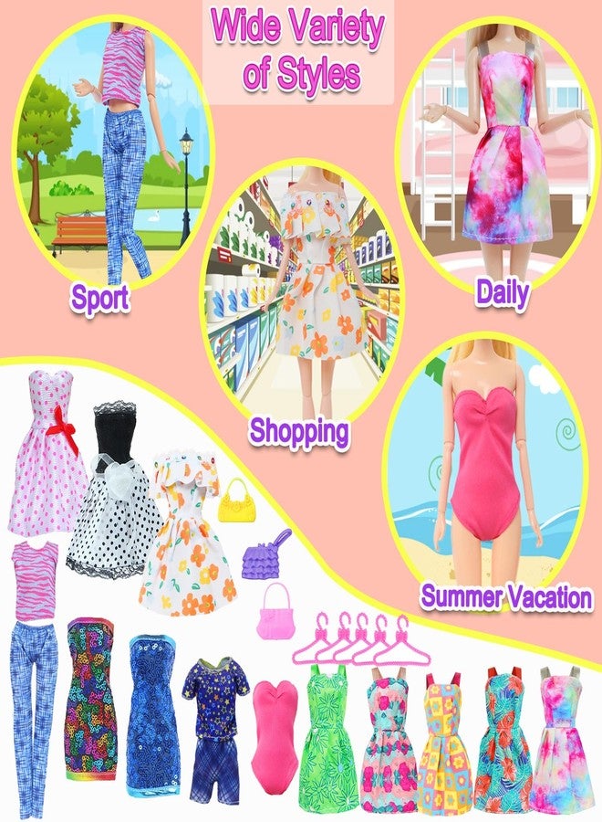 BLIJOLA Doll Clothes 21Pcs Including 3 Fashion Dresses 5 Daily Slip Dresses 2 Casual Tops and Pants Outfits 2 Sequins Dress 1 Swimsuit 3 Bags 5 Hangers Accessories for 11.5 inch Girl Doll - Image 5