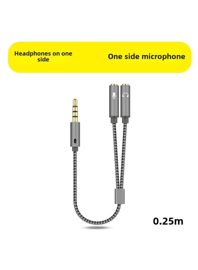 Headset Microphone Two-in-One Adapter Computer Voice Microphone Audio Line Mobile Phone Headset One-to-Two Converter-Colour:Single Male To Double Female  Braided Alloy Durable Model 0.25m  - Image 1
